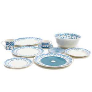 Fine bone china dinner service set in Palms blue design by Lotty B