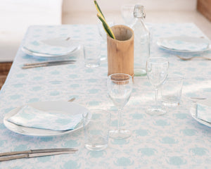 Lotty B Tablecloth & Napkin set: TURTLE TRELLIS - AQUA