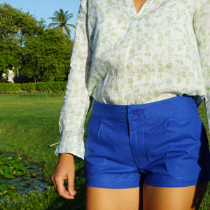 Womens Linen Shorts : DAZZLING BLUE designer Lotty B Womens holiday fashion