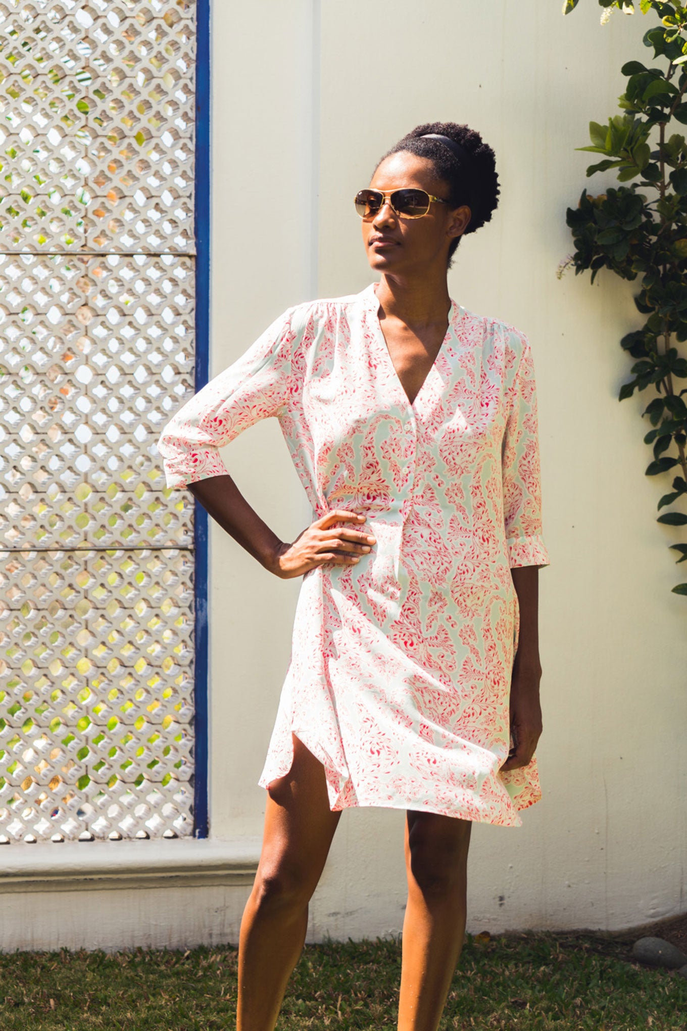 Lotty B Flared Dress in Silk Crepe-de-Chine (Seahorse, Pink) Life