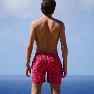 Comfortable, quick dry swim shorts made from recycled fabric in seaside prints by Lotty B Mustique