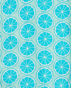 Turquoise blue lime slice linen print swatch by Lotty B Mustique