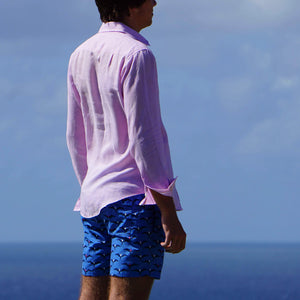 Soft quick dry swim shorts made from recycled fabric in fun prints by Lotty B Mustique