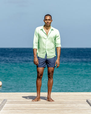 Mens Long-sleeve Linen Shirts (Pistachio Green) - Mustique lifestyle