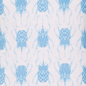 Linen swatch in Beetle blue print by designer Lotty B