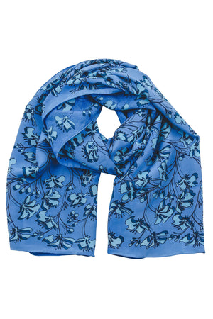Lotty B Scarf / Sarong in Silk Crepe-de-Chine: FLAMBOYANT FLOWER - BLUE designer Lotty B Mustique