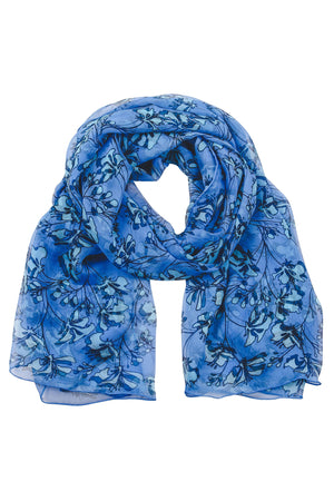 Lotty B Sarong / Scarf in Silk Chiffon: FLAMBOYANT FLOWER - BLUE designer Lotty B Mustique