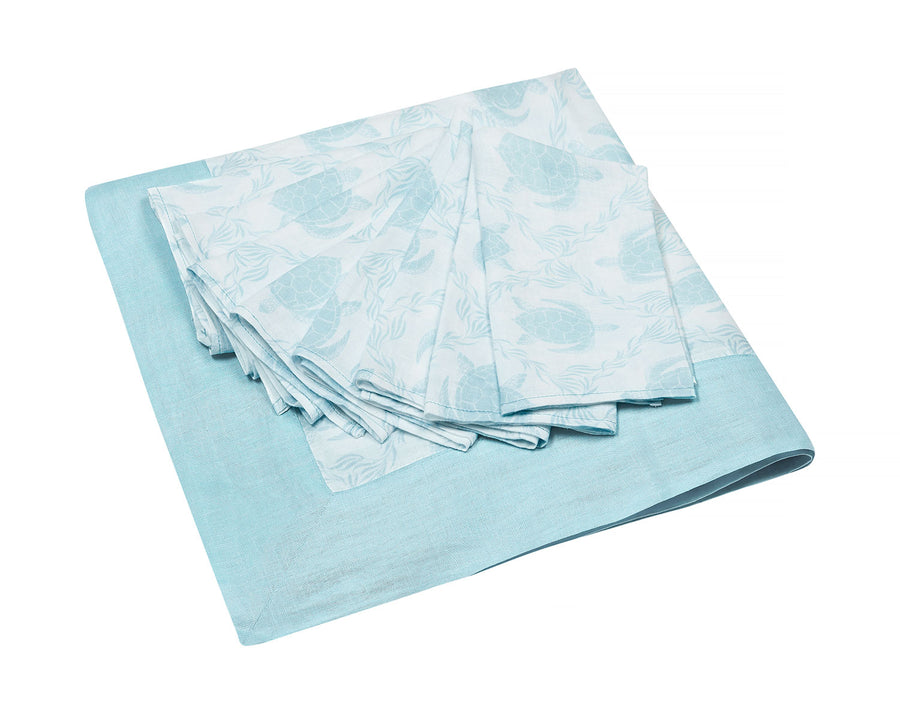 Lotty B Tablecloth & Napkin set: TURTLE TRELLIS - AQUA