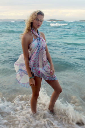 Lotty B Sarong in Silk Chiffon: BICYCLE - PINK Mustique life