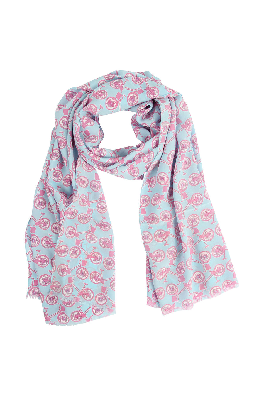Lotty B Silk Crepe-de-Chine Long Scarf BICYCLE REPEAT - PINK Pasture Bay