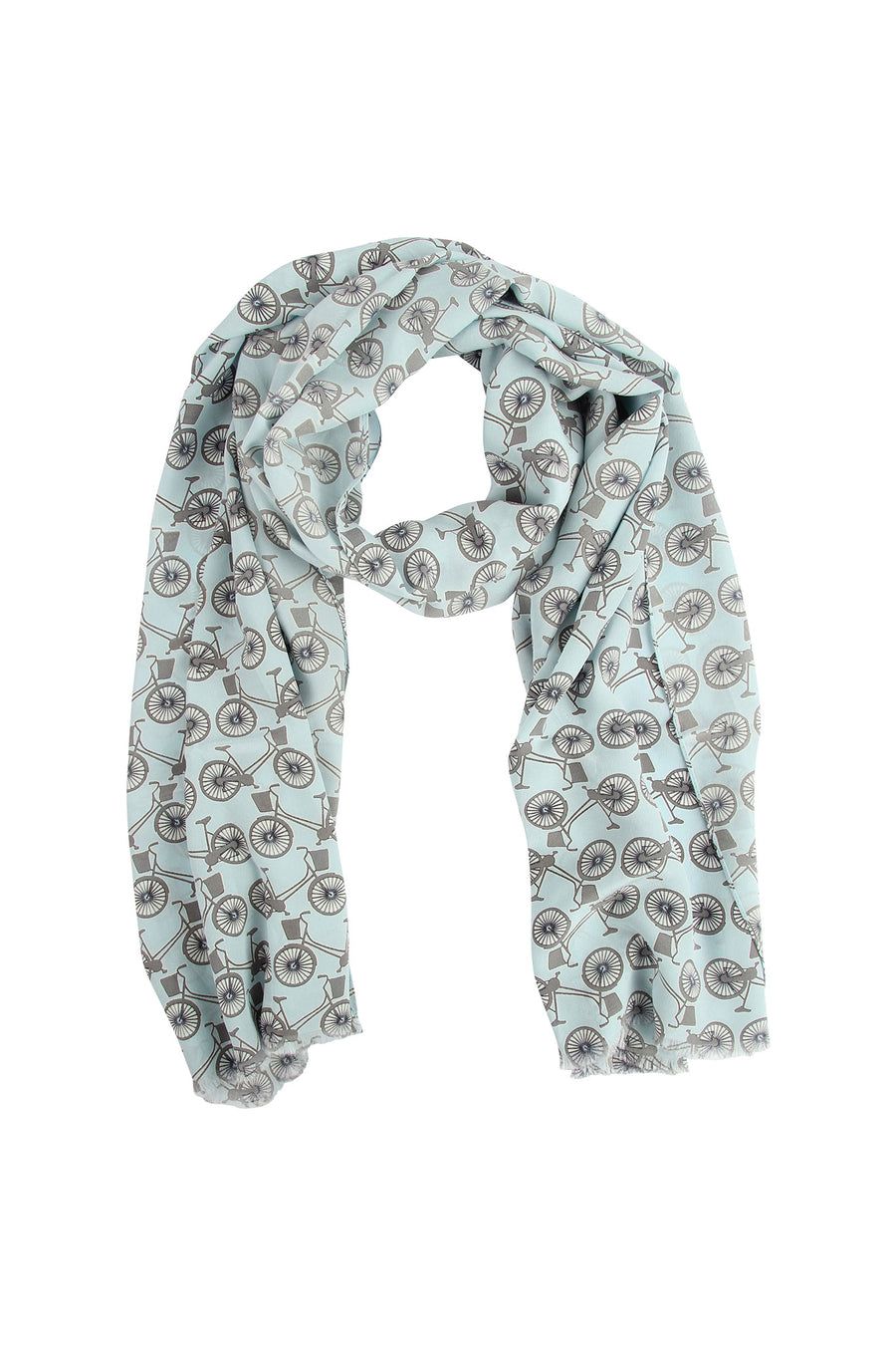 Lotty B Silk Crepe-de-Chine Long Scarf BICYCLE REPEAT - BLACK & PALE BLUE Pasture Bay