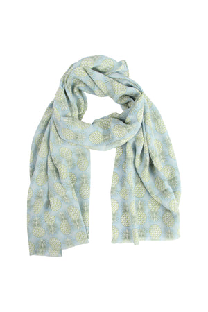 Lotty B Silk Crepe-de-Chine Long Scarf PINEAPPLE REPEAT - OLIVE