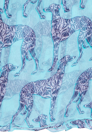 Chiffon silk scarf fabric detail in Lurcher blue print by Lotty B Mustique