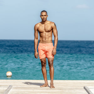 Mens Beach Shorts (Orange) Cotton House Pontoon Mustique