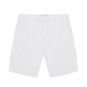 Casual pure linen plain white shorts with drawstring and belt loops