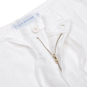 Sustainable mens plain white linen shorts corozo buttons