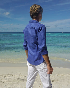 Mens Linen Shirt: SAX BLUE