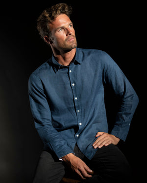 Mens Linen Shirt: ENSIGN BLUE Caribbean style holiday shirts
