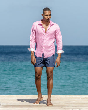Mens Linen Shirt: FUCHSIA PINK - Mustique lifestyle