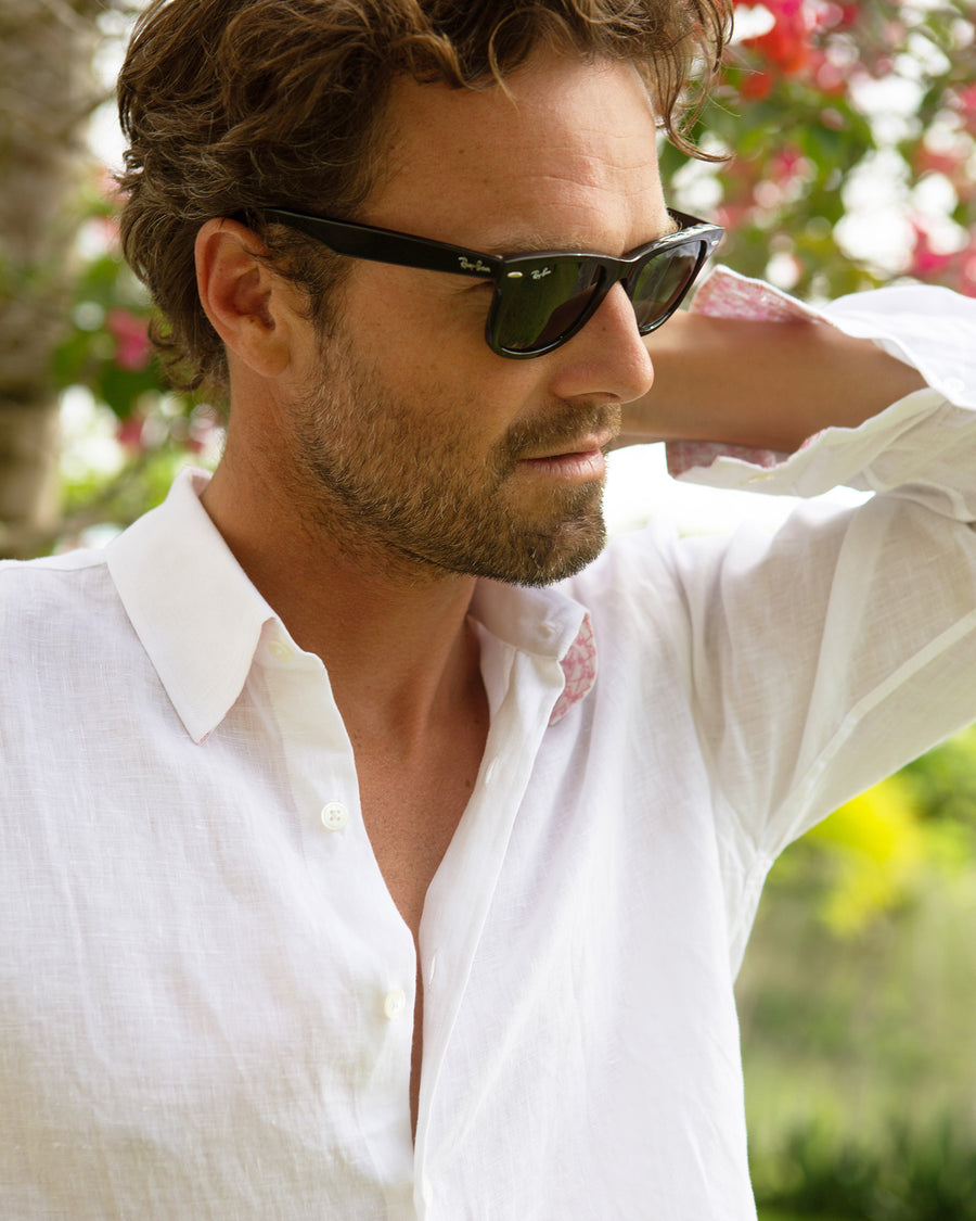 Mens linen shirt in crisp optic white