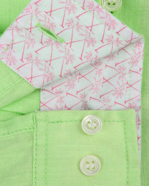 Mens Long-sleeve Linen Shirts (Pistachio Green) Detail