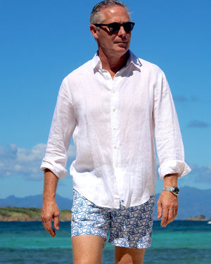 Mens Linen Shirt: CLASSIC WHITE Mustique life