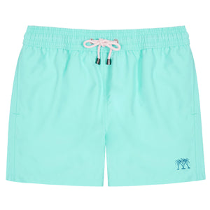 Mens Mako turquoise swim shorts by designer Lotty B Mustique for Pink House resortwear