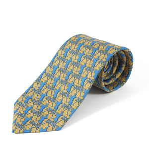 Mens Silk Tie : MUSTIQUE PALMS - YELLOW / BLUE - rolled