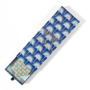 Mens Silk Tie : MUSTIQUE PALMS - YELLOW / BLUE - gift box