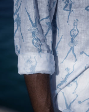 Mens Linen Shirt: FRUIT PUNCH - BLUE
