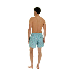 Mens swim trunks: GECKO - OLIVE back pocket detail, Pink House Mustique by Lotty B