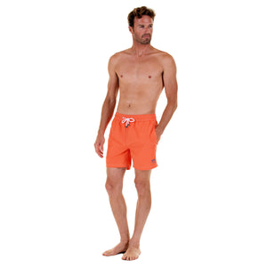 Mens orange swim shorts by designer Lotty B Mustique for Pink House resortwear