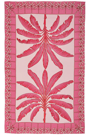 Pure silk sarong in Banana Tree pink design by Lotty B Mustique luxury resortwear