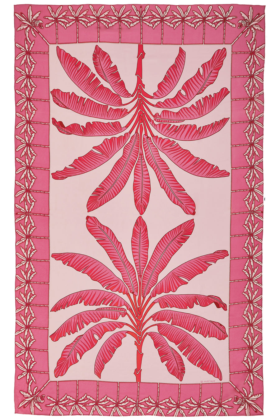 Pure silk sarong cover up in Banana Tree pink design by Lotty B Mustique style with matching shirred silk top
