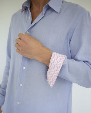 Men's linen shirt Azul Blue with contrast collar and cuffs