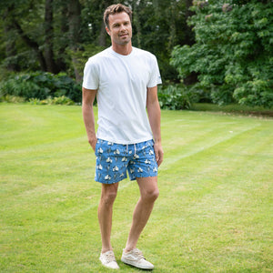 Sustainably produced mens swim trunks in soft recycled quick dry polyamide by Lotty B Mustique