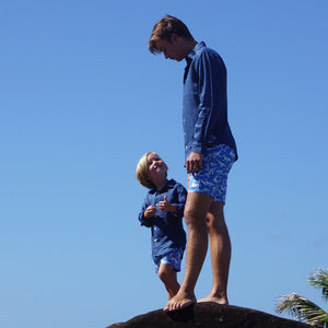 Matching father and son shirts in a variety of lovely bright fun Caribbean colours by designer Lotty B Mustique