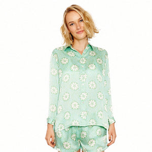  Luxury holiday fashion - pure silk shirt in green sand dollar print by Lotty B Mustique