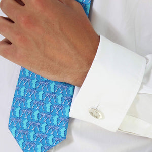 Sterling Silver Oval Mustique Cufflinks  - shirt cuff & tie