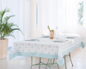 Lotty B Tablecloth & Napkin set: TURTLE TRELLIS - AQUA