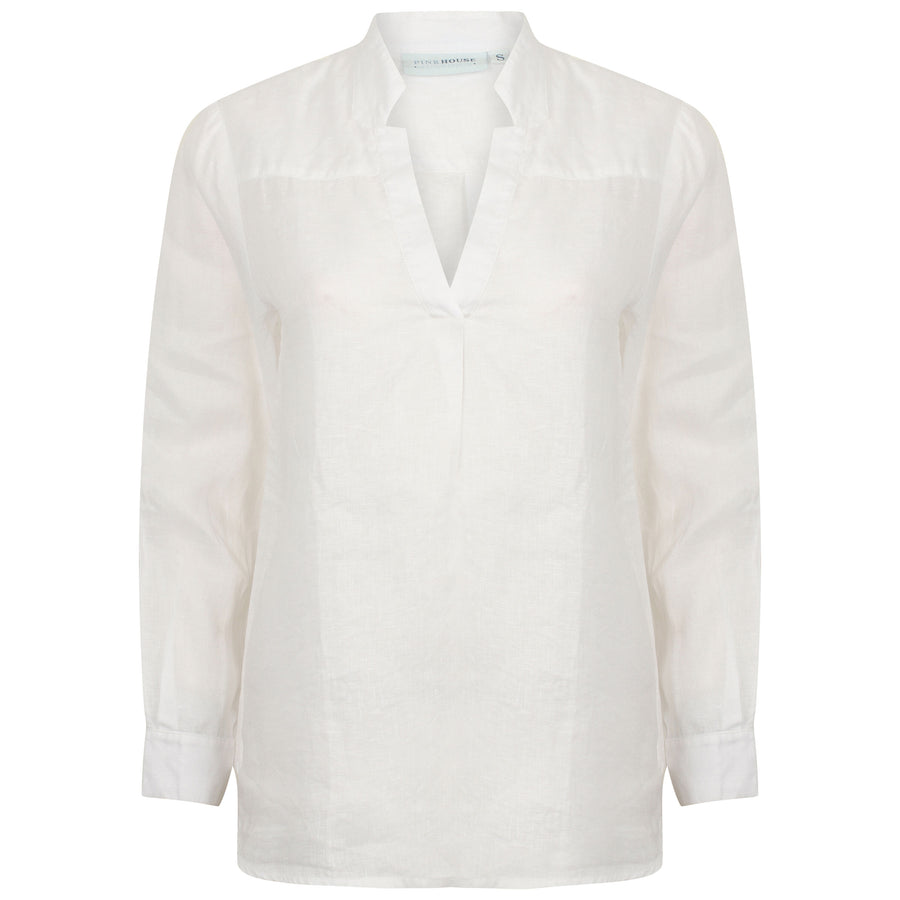 Womens Linen Blouse: CLASSIC WHITE designed by Lotty B for Pink House Mustique