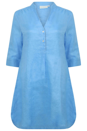 Womens pure linen Decima Dress: FRENCH BLUE by Lotty B for Pink House Mustique