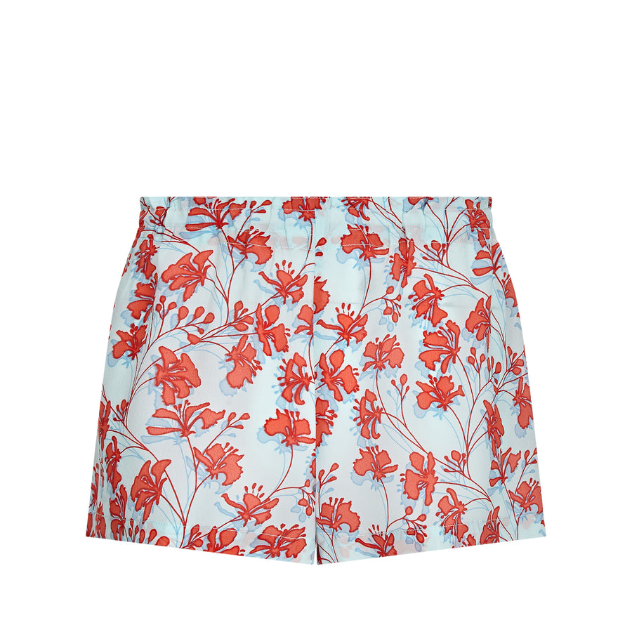 Bed-to-Beach Shorts: FLAMBOYANT FLOWER - ORANGE