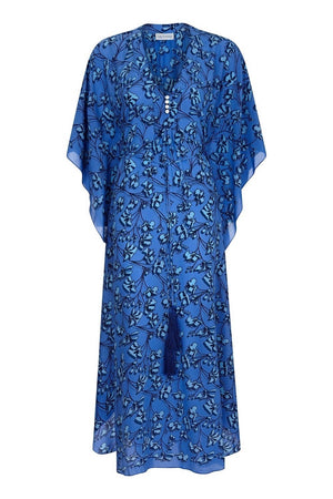 Silk Jenlee Kaftan: FLAMBOYANT FLOWER - BLUE beautiful vacation wear designer Lotty B Mustique