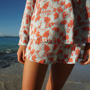 Bed-to-Beach set (Robe, Top & Shorts): FLAMBOYANT FLOWER - ORANGE