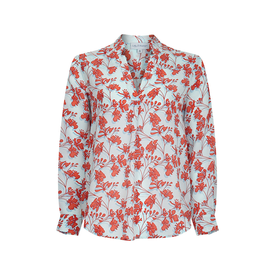 Kim blouse, designer wedding party silk suit flamboyant flower orange